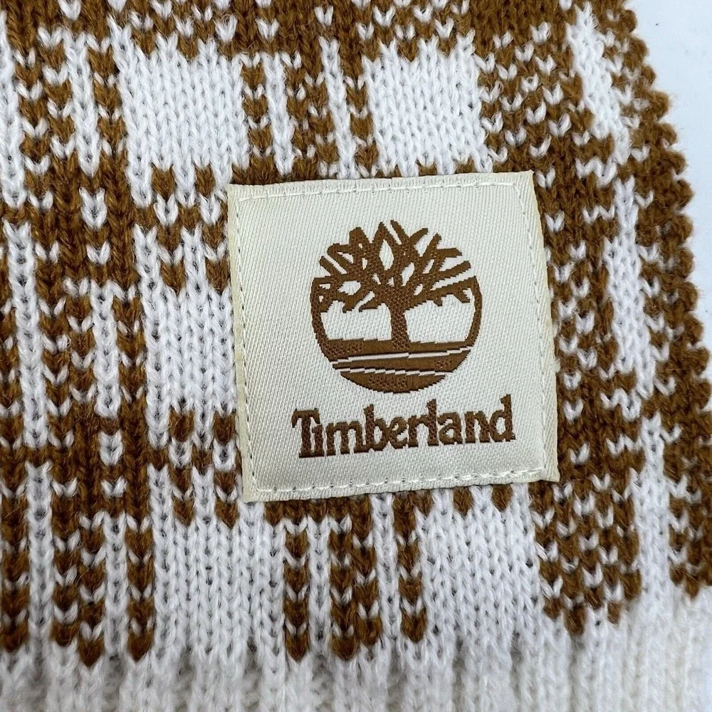 Timberland Scarf Wheat Buffalo Plaid Knit Gorpcore 64 In X 10 In Ribbed Trim